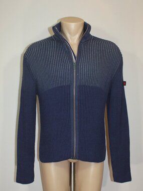 Strellson  zipped ripped blue gray  men cardigan Made Portugal size XL